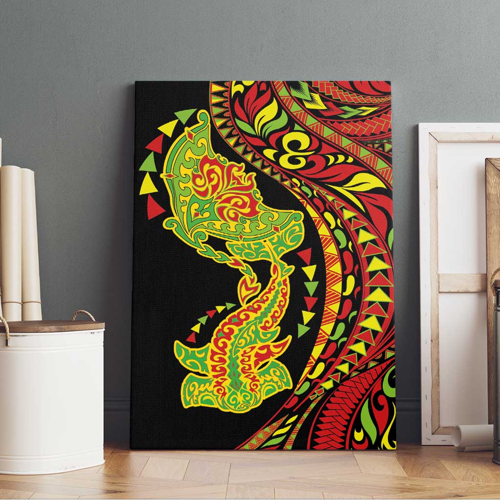 Hawaiian Manta Ray and Hammerhead Shark Tribal Tattoo Canvas Wall Art with Polynesian Tribal Pattern Kanaka Maoli Flag Color LT03 - Polynesian Pride