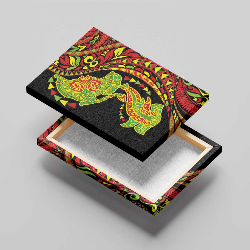 Hawaiian Manta Ray and Hammerhead Shark Tribal Tattoo Canvas Wall Art with Polynesian Tribal Pattern Kanaka Maoli Flag Color LT03 - Polynesian Pride