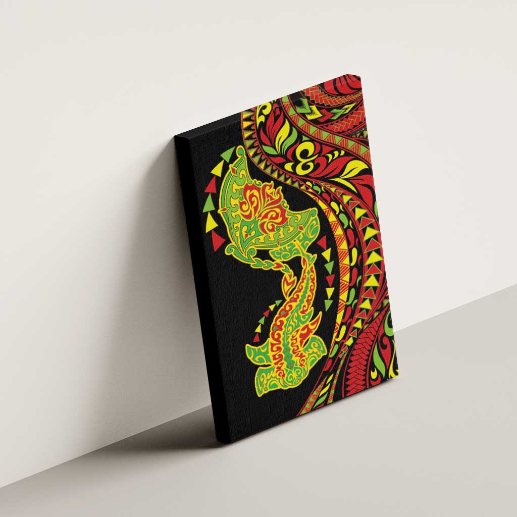 Hawaiian Manta Ray and Hammerhead Shark Tribal Tattoo Canvas Wall Art with Polynesian Tribal Pattern Kanaka Maoli Flag Color LT03 - Polynesian Pride