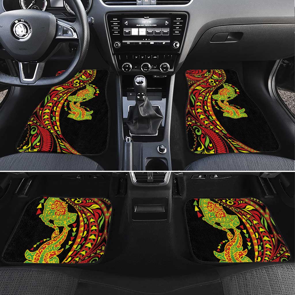 Hawaiian Manta Ray and Hammerhead Shark Tribal Tattoo Car Mats with Polynesian Tribal Pattern Kanaka Maoli Flag Color