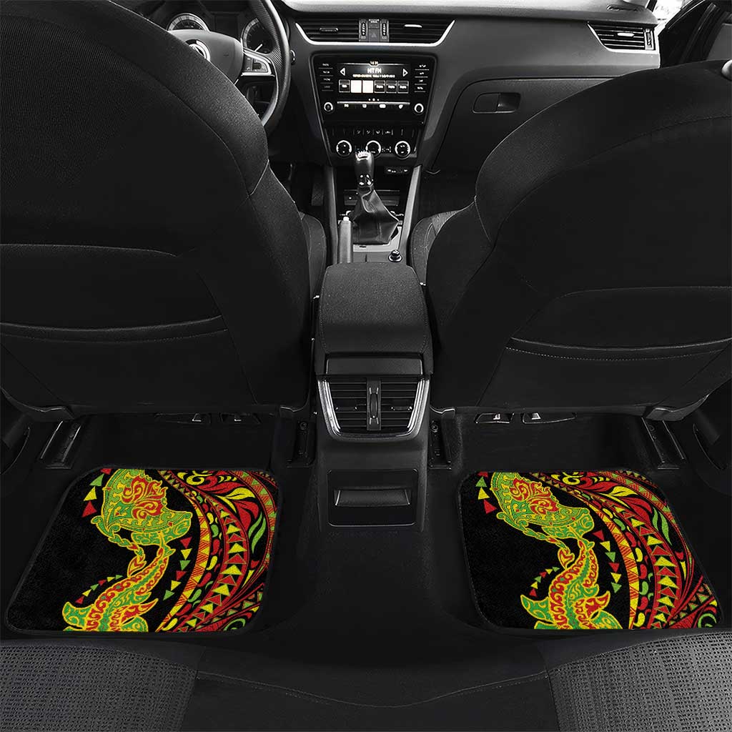 Hawaiian Manta Ray and Hammerhead Shark Tribal Tattoo Car Mats with Polynesian Tribal Pattern Kanaka Maoli Flag Color LT03 Set 2pcs - Back Multicolor - Polynesian Pride