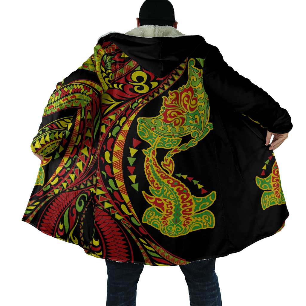 Hawaiian Manta Ray and Hammerhead Shark Tribal Tattoo Cloak with Polynesian Tribal Pattern Kanaka Maoli Flag Color LT03 - Polynesian Pride