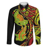 Hawaiian Manta Ray and Hammerhead Shark Tribal Tattoo Family Matching Mermaid Dress and Hawaiian Shirt with Polynesian Tribal Pattern Kanaka Maoli Flag Color LT03 Dad's Shirt - Long Sleeve Multicolor - Polynesian Pride