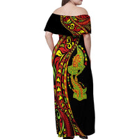 Hawaiian Manta Ray and Hammerhead Shark Tribal Tattoo Family Matching Off Shoulder Maxi Dress and Hawaiian Shirt with Polynesian Tribal Pattern Kanaka Maoli Flag Color LT03 - Polynesian Pride