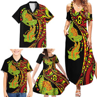 Hawaiian Manta Ray and Hammerhead Shark Tribal Tattoo Family Matching Summer Maxi Dress and Hawaiian Shirt with Polynesian Tribal Pattern Kanaka Maoli Flag Color LT03 - Polynesian Pride