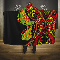 Hawaiian Manta Ray and Hammerhead Shark Tribal Tattoo Hooded Blanket with Polynesian Tribal Pattern Kanaka Maoli Flag Color LT03 - Polynesian Pride