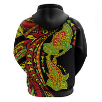 Hawaiian Manta Ray and Hammerhead Shark Tribal Tattoo Hoodie with Polynesian Tribal Pattern Kanaka Maoli Flag Color LT03 - Polynesian Pride