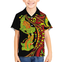 Hawaiian Manta Ray and Hammerhead Shark Tribal Tattoo Kid Hawaiian Shirt with Polynesian Tribal Pattern Kanaka Maoli Flag Color LT03 Kid Multicolor - Polynesian Pride