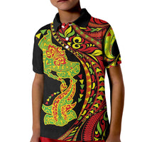 Hawaiian Manta Ray and Hammerhead Shark Tribal Tattoo Kid Polo Shirt with Polynesian Tribal Pattern Kanaka Maoli Flag Color LT03 Kid Multicolor - Polynesian Pride