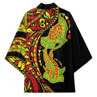 Hawaiian Manta Ray and Hammerhead Shark Tribal Tattoo Kimono with Polynesian Tribal Pattern Kanaka Maoli Flag Color LT03 - Polynesian Pride