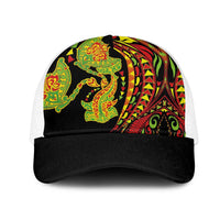 Hawaiian Manta Ray and Hammerhead Shark Tribal Tattoo Mesh Trucker Cap with Polynesian Tribal Pattern Kanaka Maoli Flag Color LT03 One Size White Multicolor - Polynesian Pride