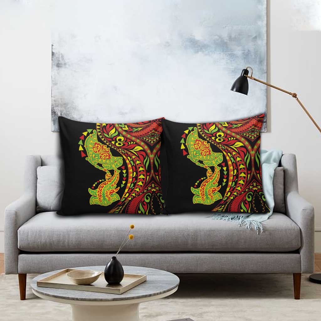 Hawaiian Manta Ray and Hammerhead Shark Tribal Tattoo Pillow Cover with Polynesian Tribal Pattern Kanaka Maoli Flag Color LT03 - Polynesian Pride