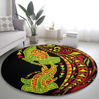 Hawaiian Manta Ray and Hammerhead Shark Tribal Tattoo Round Carpet with Polynesian Tribal Pattern Kanaka Maoli Flag Color LT03 - Polynesian Pride