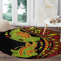 Hawaiian Manta Ray and Hammerhead Shark Tribal Tattoo Round Carpet with Polynesian Tribal Pattern Kanaka Maoli Flag Color LT03 - Polynesian Pride