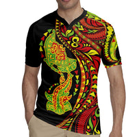 Hawaiian Manta Ray and Hammerhead Shark Tribal Tattoo Rugby Jersey with Polynesian Tribal Pattern Kanaka Maoli Flag Color LT03 - Polynesian Pride