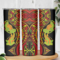 Hawaiian Manta Ray and Hammerhead Shark Tribal Tattoo Skinny Tumbler with Polynesian Tribal Pattern Kanaka Maoli Flag Color LT03 - Polynesian Pride