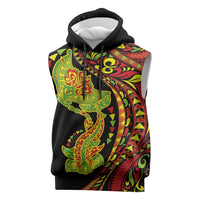 Hawaiian Manta Ray and Hammerhead Shark Tribal Tattoo Sleeveless Hoodie with Polynesian Tribal Pattern Kanaka Maoli Flag Color LT03 Multicolor - Polynesian Pride