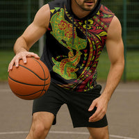 Hawaiian Manta Ray and Hammerhead Shark Tribal Tattoo Sleeveless Hoodie with Polynesian Tribal Pattern Kanaka Maoli Flag Color LT03 - Polynesian Pride