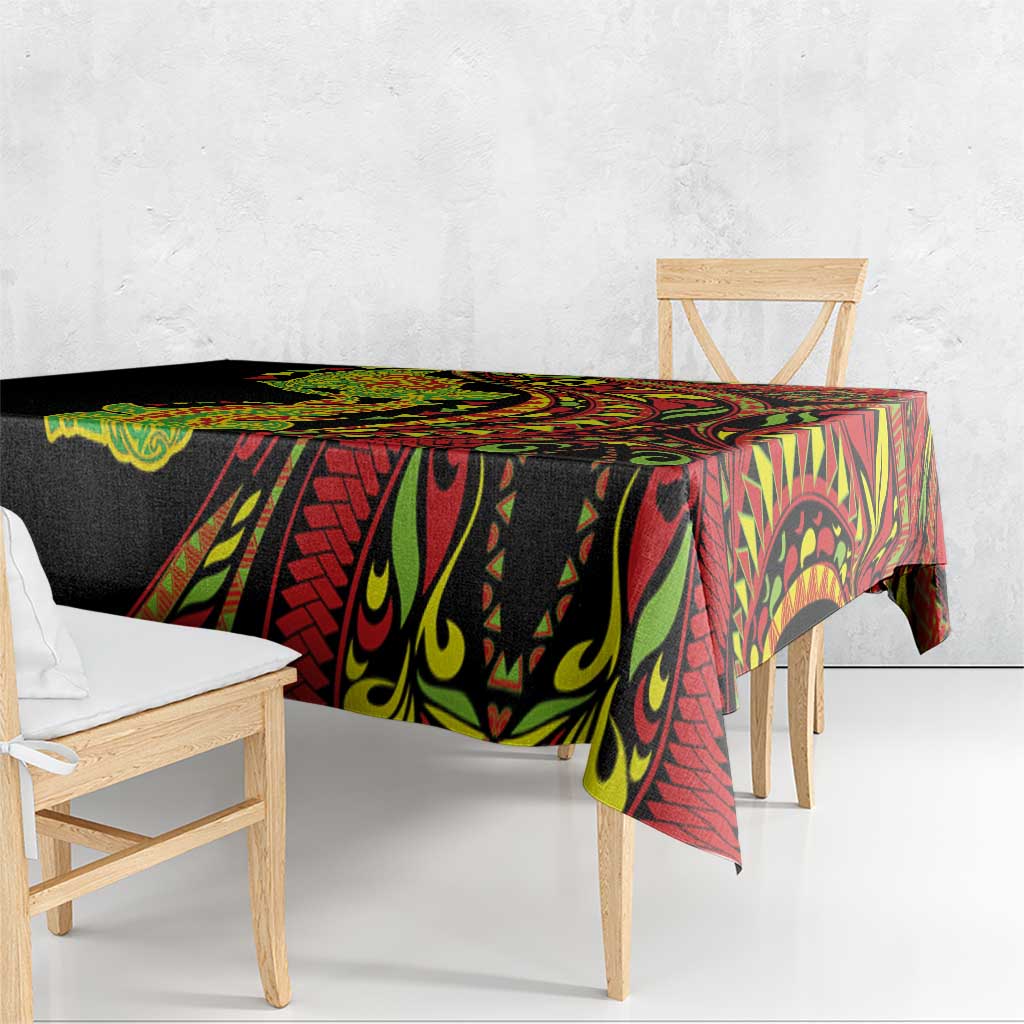 Hawaiian Manta Ray and Hammerhead Shark Tribal Tattoo Tablecloth with Polynesian Tribal Pattern Kanaka Maoli Flag Color LT03 - Polynesian Pride
