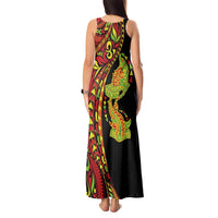 Hawaiian Manta Ray and Hammerhead Shark Tribal Tattoo Tank Maxi Dress with Polynesian Tribal Pattern Kanaka Maoli Flag Color LT03 - Polynesian Pride