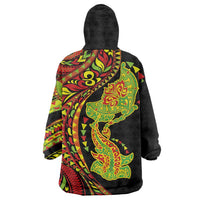 Hawaiian Manta Ray and Hammerhead Shark Tribal Tattoo Wearable Blanket Hoodie with Polynesian Tribal Pattern Kanaka Maoli Flag Color LT03 - Polynesian Pride