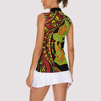 Hawaiian Manta Ray and Hammerhead Shark Tribal Tattoo Women Sleeveless Polo Shirt with Polynesian Tribal Pattern Kanaka Maoli Flag Color LT03 - Polynesian Pride