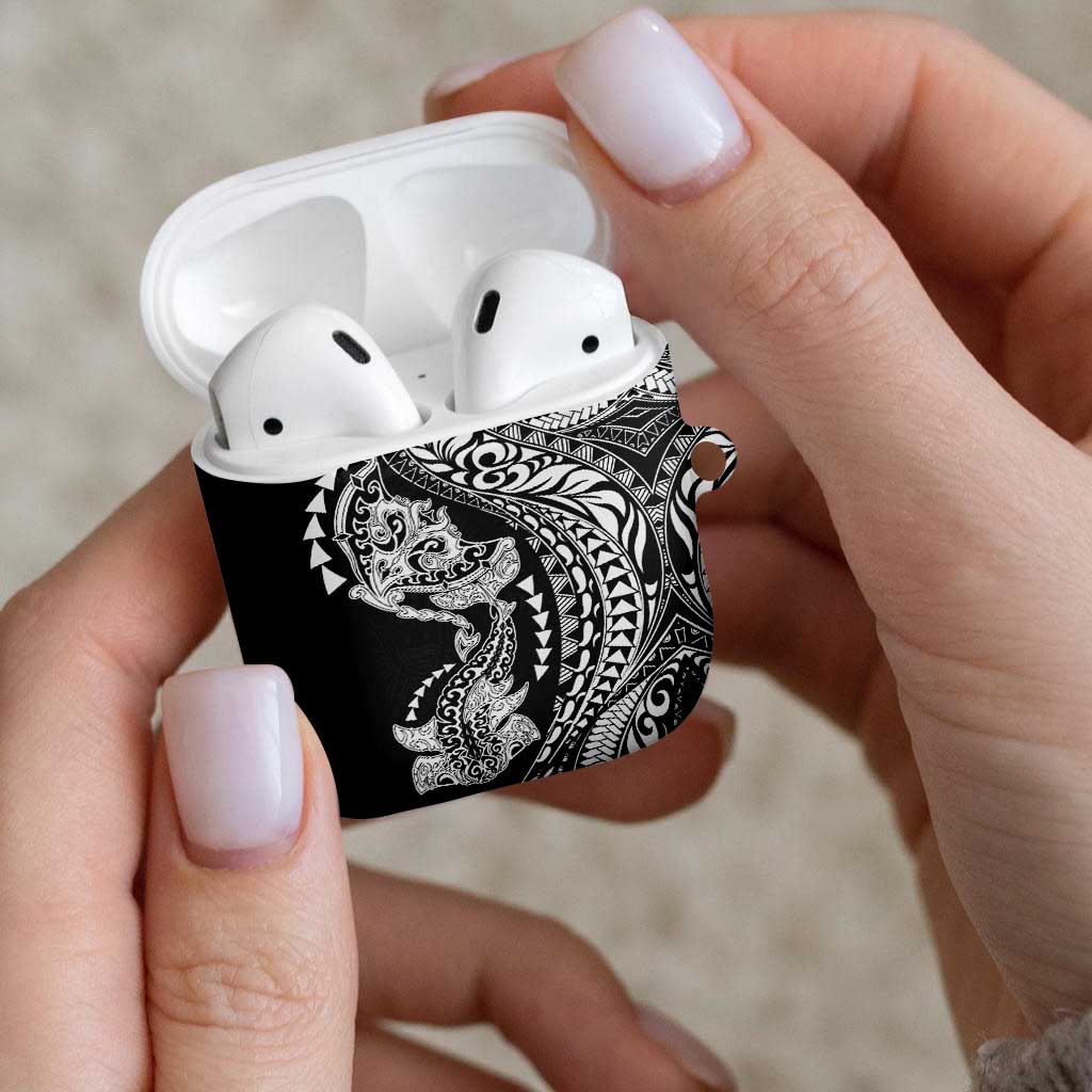 Hawaiian Manta Ray and Hammerhead Shark Tribal Tattoo AirPods Case with Polynesian Tribal Pattern Black-White Color LT03 - Polynesian Pride
