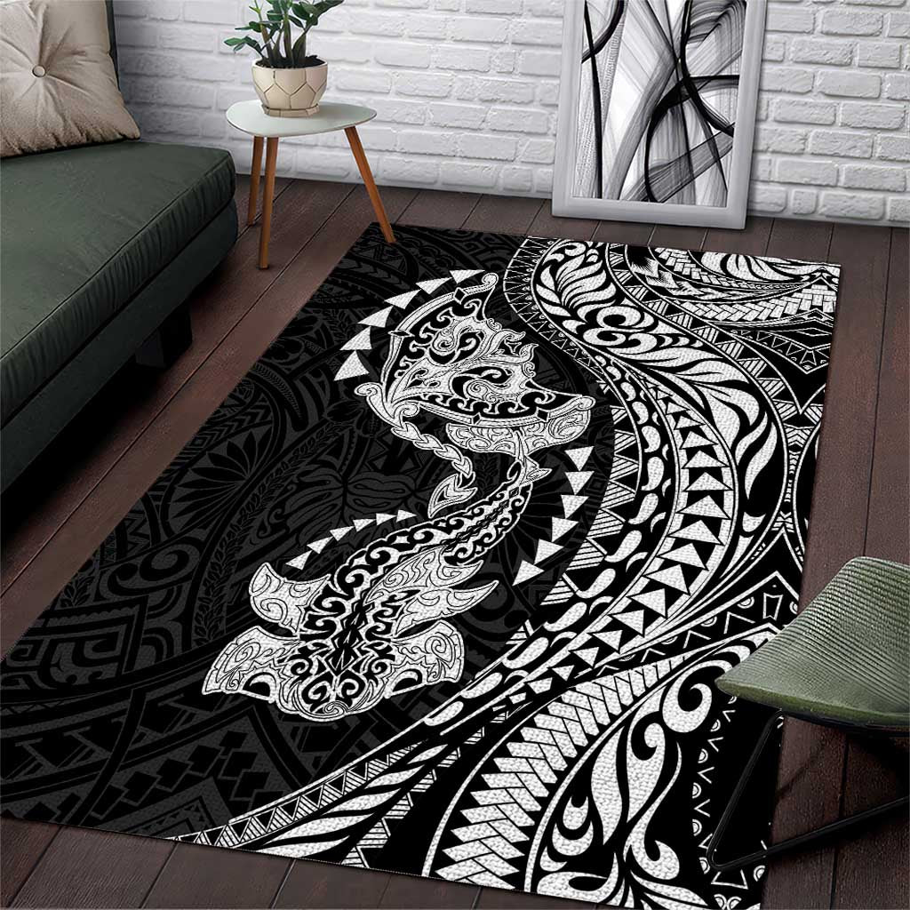 Hawaiian Manta Ray and Hammerhead Shark Tribal Tattoo Area Rug with Polynesian Tribal Pattern Black-White Color LT03 Multicolor - Polynesian Pride