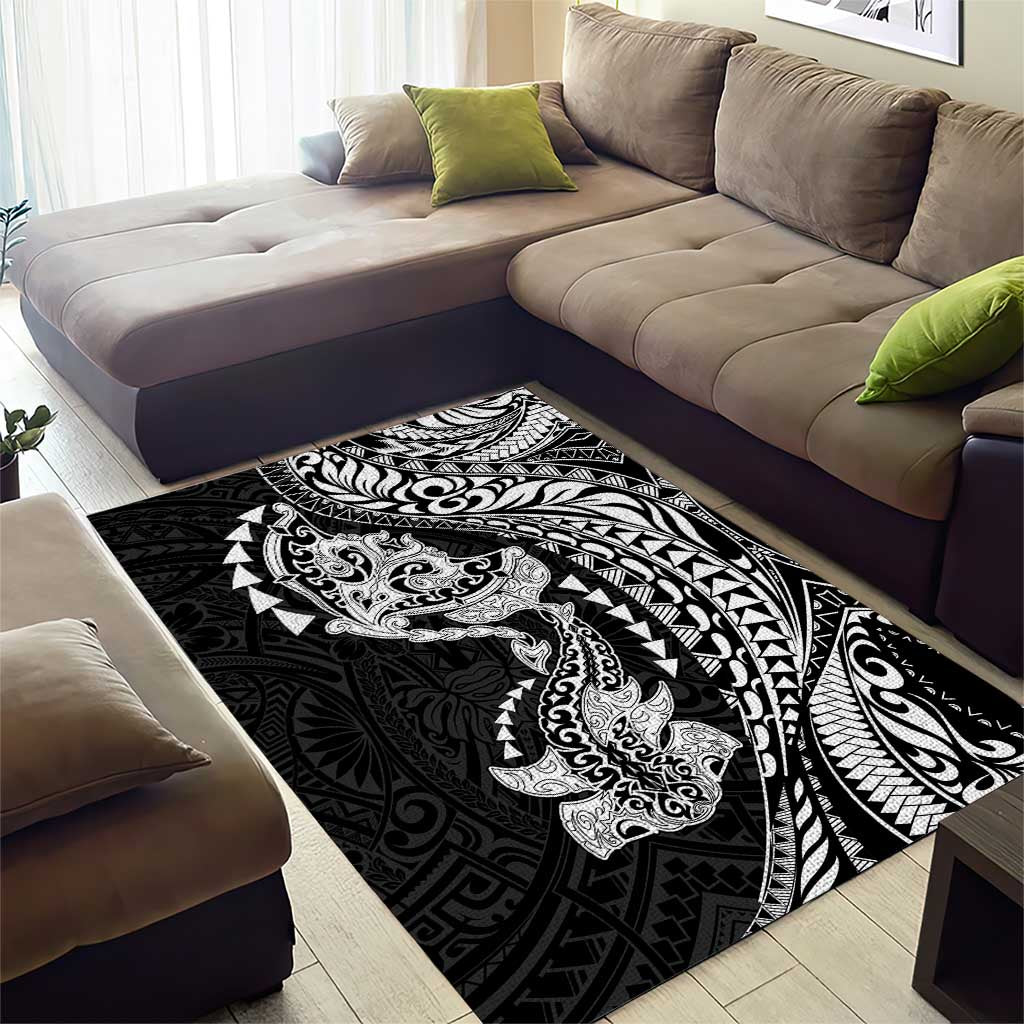 Hawaiian Manta Ray and Hammerhead Shark Tribal Tattoo Area Rug with Polynesian Tribal Pattern Black-White Color LT03 - Polynesian Pride