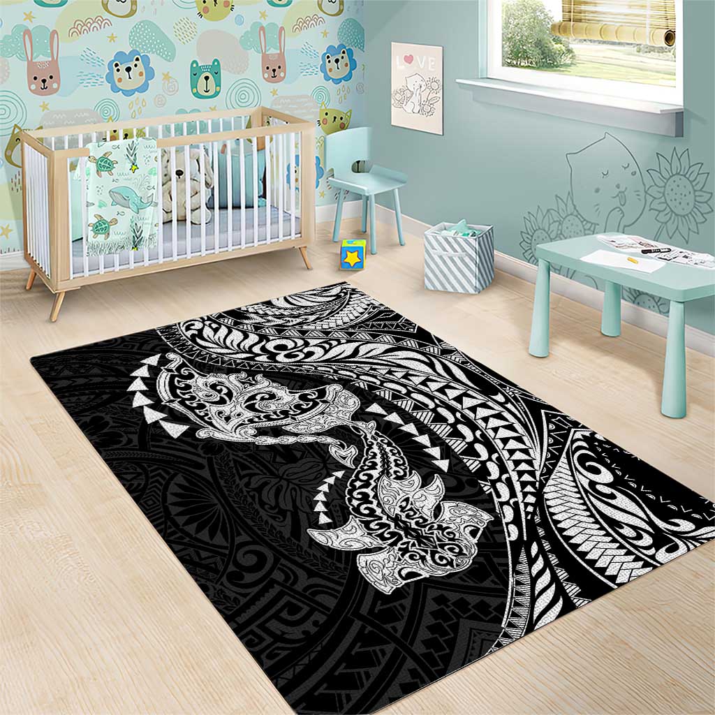 Hawaiian Manta Ray and Hammerhead Shark Tribal Tattoo Area Rug with Polynesian Tribal Pattern Black-White Color LT03 - Polynesian Pride