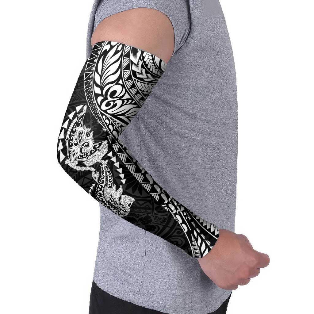 Hawaiian Manta Ray and Hammerhead Shark Tribal Tattoo Arm Sleeves with Polynesian Tribal Pattern Black-White Color LT03 - Polynesian Pride