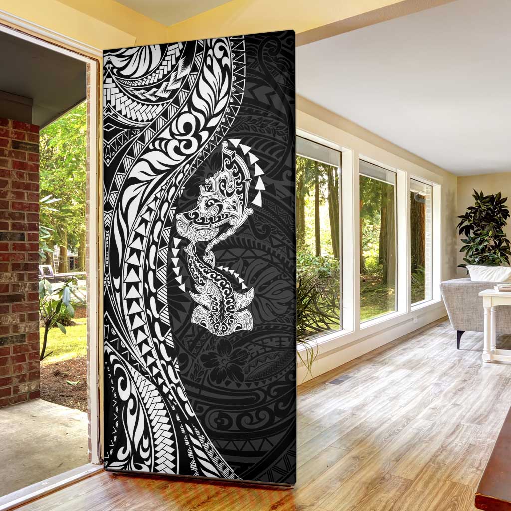 Hawaiian Manta Ray and Hammerhead Shark Tribal Tattoo Door Cover with Polynesian Tribal Pattern Black-White Color LT03 - Polynesian Pride