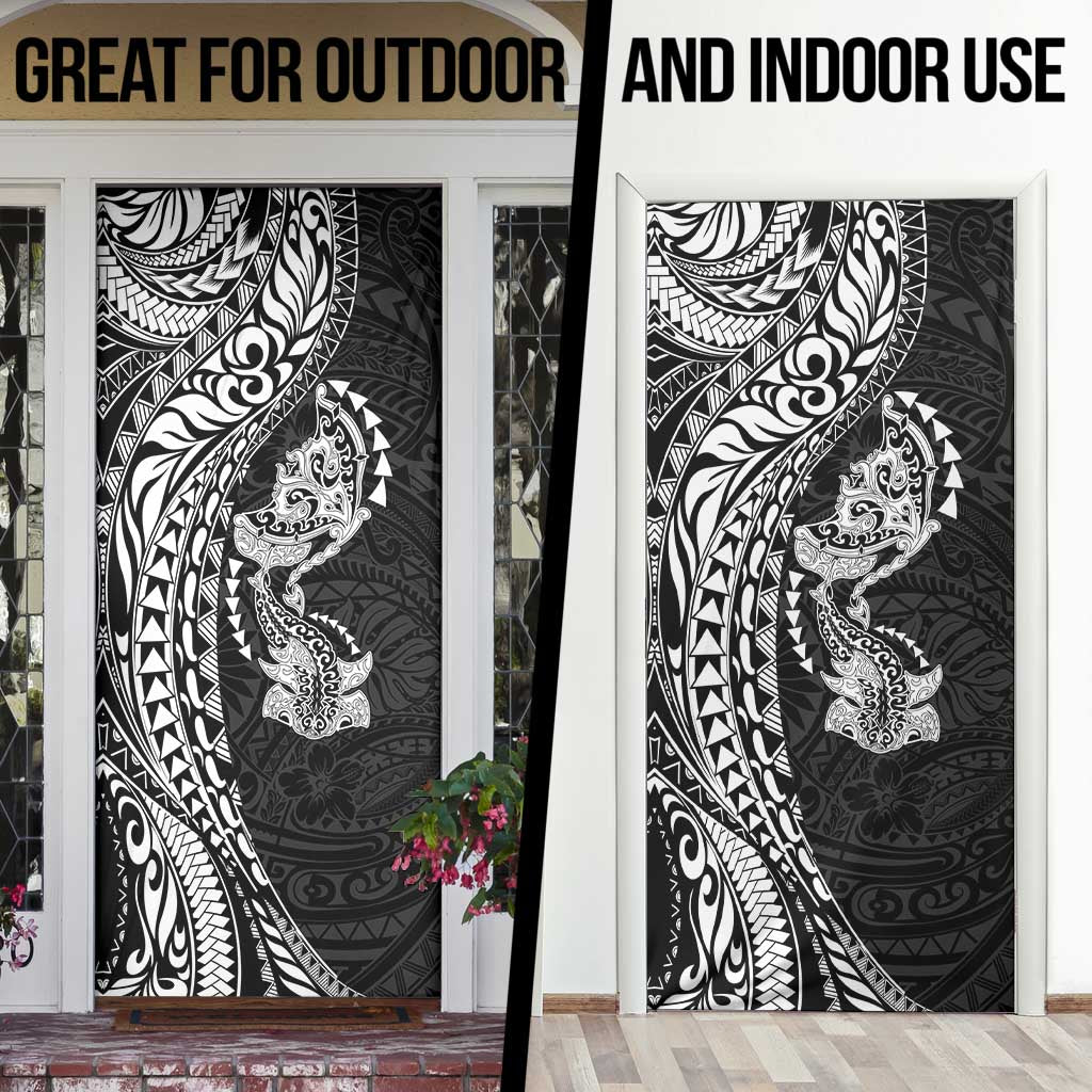 Hawaiian Manta Ray and Hammerhead Shark Tribal Tattoo Door Cover with Polynesian Tribal Pattern Black-White Color LT03 - Polynesian Pride