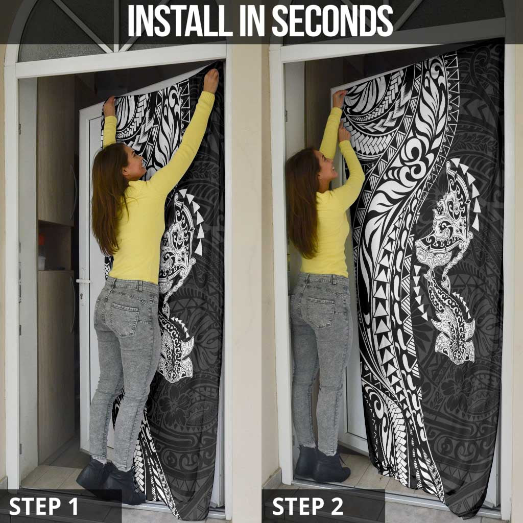 Hawaiian Manta Ray and Hammerhead Shark Tribal Tattoo Door Cover with Polynesian Tribal Pattern Black-White Color LT03 - Polynesian Pride
