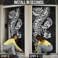 Hawaiian Manta Ray and Hammerhead Shark Tribal Tattoo Door Cover with Polynesian Tribal Pattern Black-White Color LT03 - Polynesian Pride