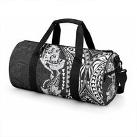 Hawaiian Manta Ray and Hammerhead Shark Tribal Tattoo Duffle Bag with Polynesian Tribal Pattern Black-White Color