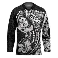 Hawaiian Manta Ray and Hammerhead Shark Tribal Tattoo Hockey Jersey with Polynesian Tribal Pattern Black-White Color LT03 Unisex Multicolor - Polynesian Pride