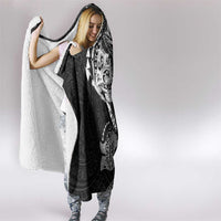 Hawaiian Manta Ray and Hammerhead Shark Tribal Tattoo Hooded Blanket with Polynesian Tribal Pattern Black-White Color LT03 - Polynesian Pride