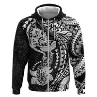 Hawaiian Manta Ray and Hammerhead Shark Tribal Tattoo Hoodie with Polynesian Tribal Pattern Black-White Color LT03 Zip Hoodie Multicolor - Polynesian Pride