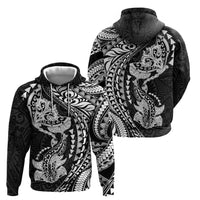 Hawaiian Manta Ray and Hammerhead Shark Tribal Tattoo Hoodie with Polynesian Tribal Pattern Black-White Color LT03 - Polynesian Pride