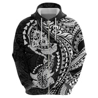 Hawaiian Manta Ray and Hammerhead Shark Tribal Tattoo Hoodie with Polynesian Tribal Pattern Black-White Color LT03 - Polynesian Pride