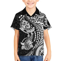 Hawaiian Manta Ray and Hammerhead Shark Tribal Tattoo Kid Hawaiian Shirt with Polynesian Tribal Pattern Black-White Color LT03 Kid Multicolor - Polynesian Pride