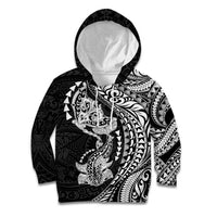 Hawaiian Manta Ray and Hammerhead Shark Tribal Tattoo Kid Hoodie with Polynesian Tribal Pattern Black-White Color LT03 Hoodie Multicolor - Polynesian Pride