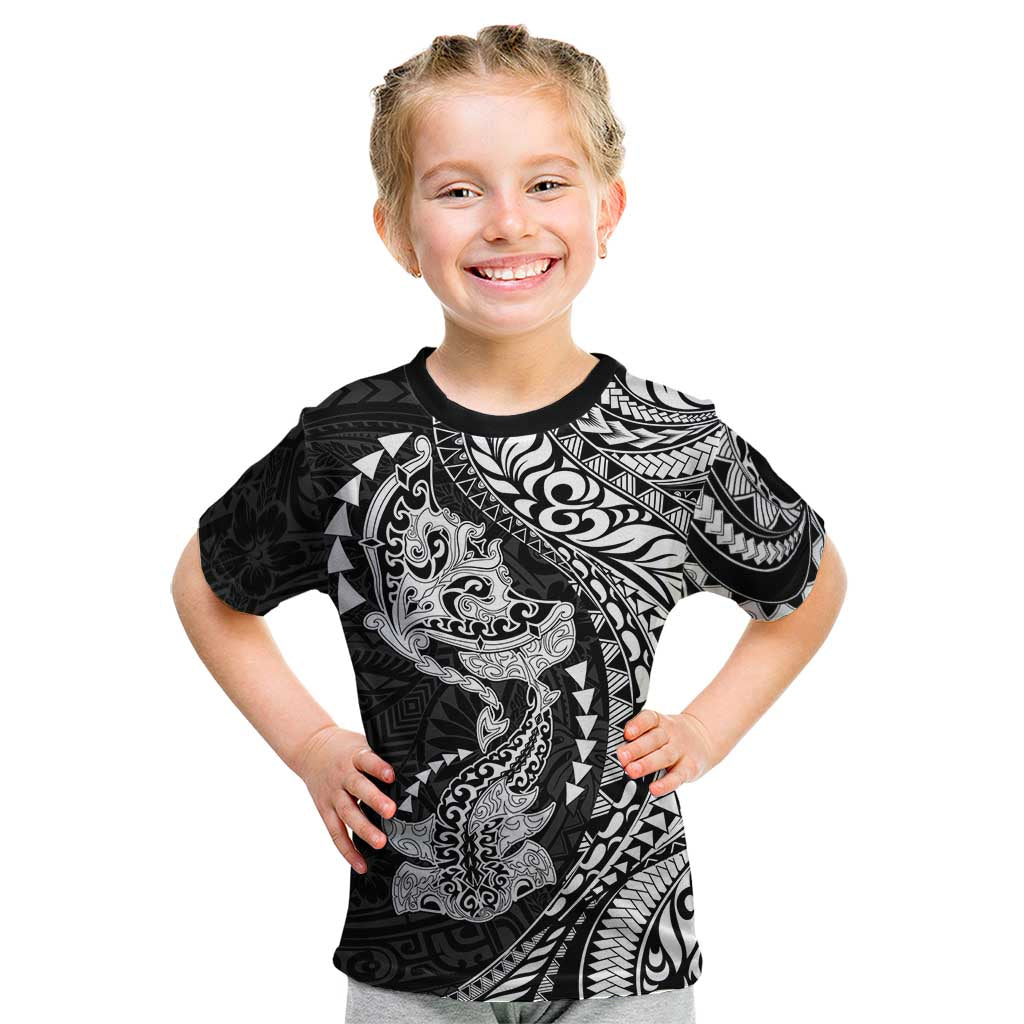 Hawaiian Manta Ray and Hammerhead Shark Tribal Tattoo Kid T Shirt with Polynesian Tribal Pattern Black-White Color LT03 Multicolor - Polynesian Pride