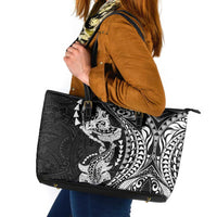 Hawaiian Manta Ray and Hammerhead Shark Tribal Tattoo Leather Tote Bag with Polynesian Tribal Pattern Black-White Color LT03 Multicolor - Polynesian Pride