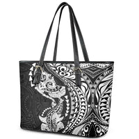 Hawaiian Manta Ray and Hammerhead Shark Tribal Tattoo Leather Tote Bag with Polynesian Tribal Pattern Black-White Color LT03 - Polynesian Pride