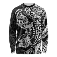 Hawaiian Manta Ray and Hammerhead Shark Tribal Tattoo Long Sleeve Shirt with Polynesian Tribal Pattern Black-White Color LT03 Unisex Multicolor - Polynesian Pride