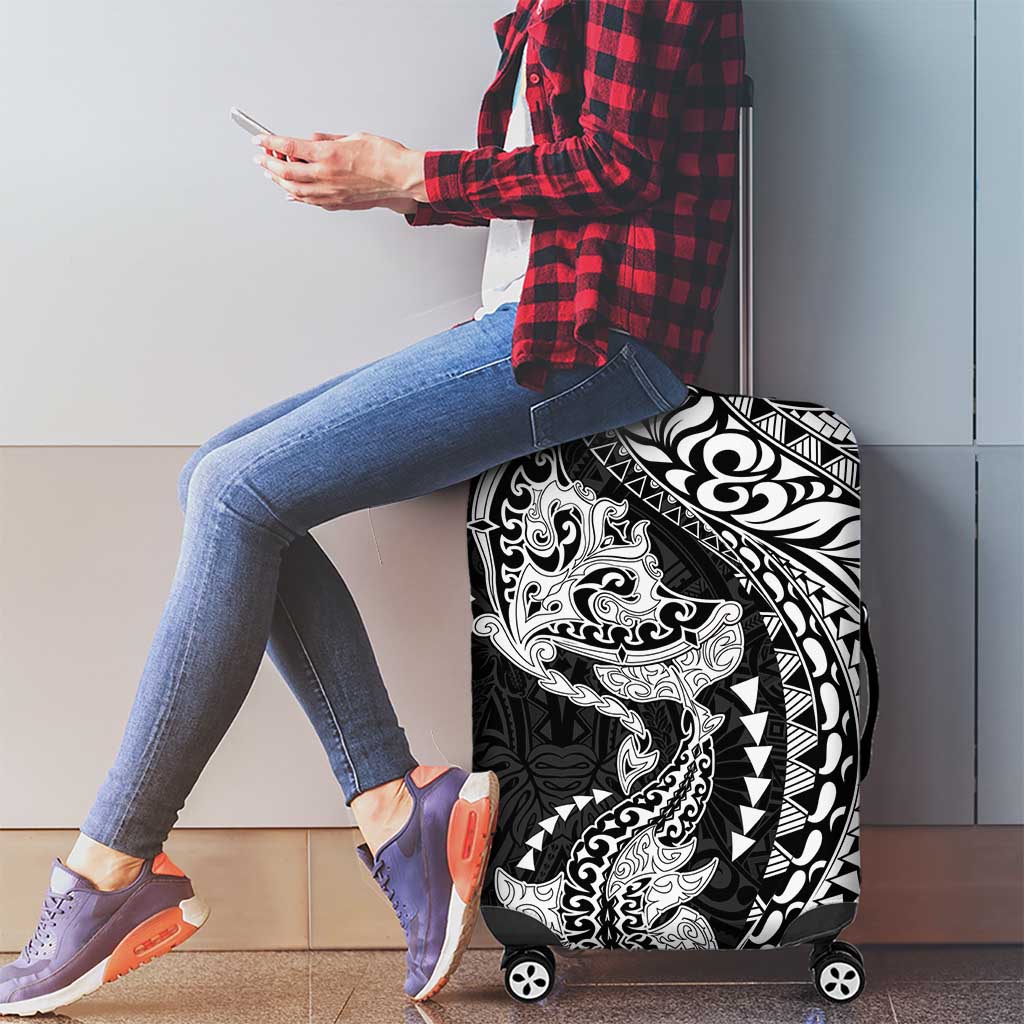 Hawaiian Manta Ray and Hammerhead Shark Tribal Tattoo Luggage Cover with Polynesian Tribal Pattern Black-White Color LT03 - Polynesian Pride