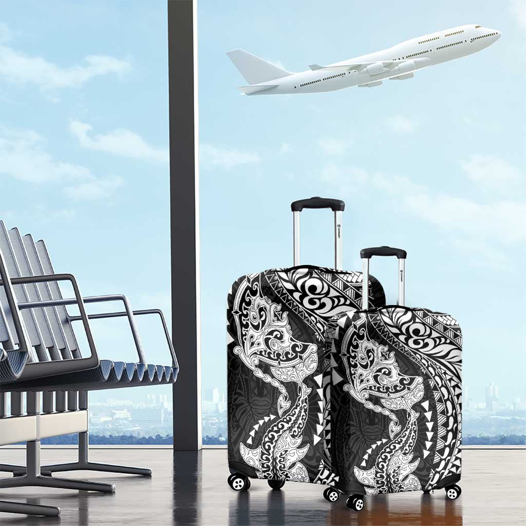 Hawaiian Manta Ray and Hammerhead Shark Tribal Tattoo Luggage Cover with Polynesian Tribal Pattern Black-White Color LT03 - Polynesian Pride