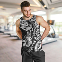 Hawaiian Manta Ray and Hammerhead Shark Tribal Tattoo Men Tank Top with Polynesian Tribal Pattern Black-White Color LT03 Multicolor - Polynesian Pride